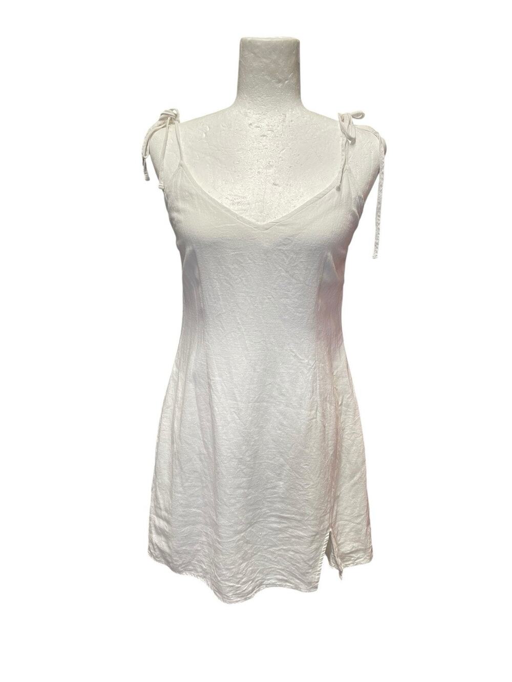 ABECROMBIE & FITCH White Linen Mini Dress Tie Strap Leg Slit Size Small